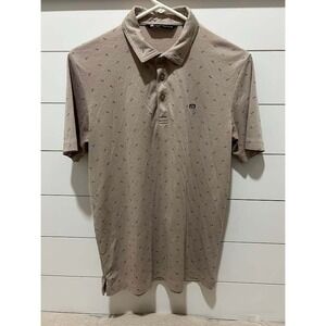 Travis Mathew Mens Tan Geometric Print Short Sleeve Polo Shirt Small Golf